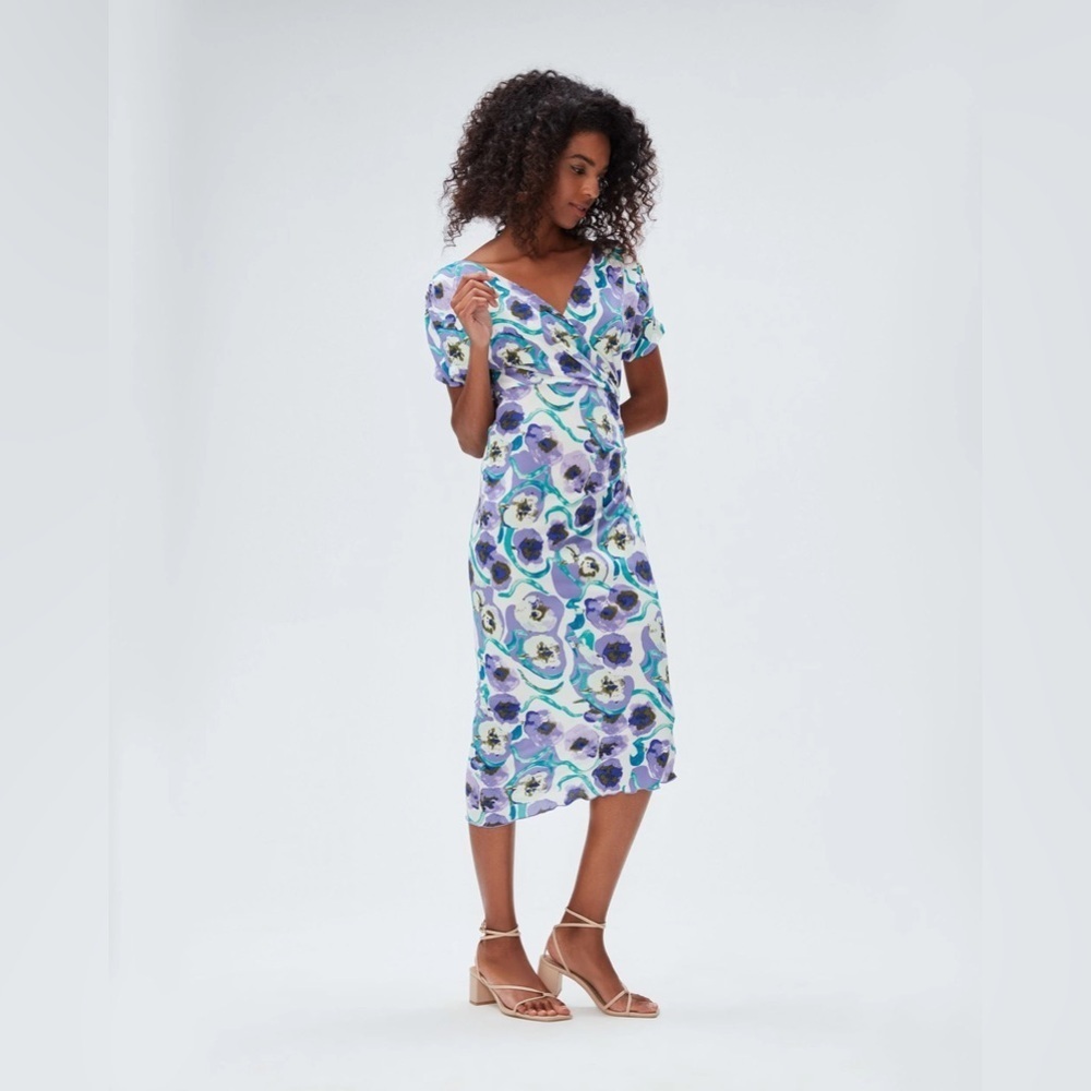 DIANE VON FURSTENBERG / Havana faux wrap jersey midi dress PURPLE FLORAL XXS